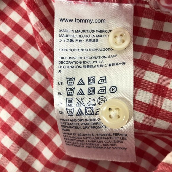 Tommy Hilfiger Button Down Shirt Mens M Red Gingham Checks Long Sleeves Cotton - Picture 8 of 8